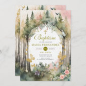 フラワーガーデングリーンリーフローラバプテスマ招待状 招待状 (正面/裏面)