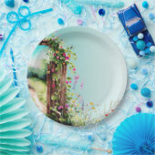 フラワーガーデンゲートライトティール（緑がかった色）野花 ペーパープレート (パーティー)