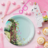 フラワーガーデンゲートライトティール（緑がかった色）野花 ペーパープレート (パーティー)