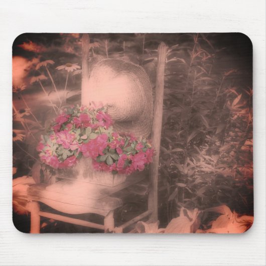 フラワーガーデンチェアヴィンテージ白黒 マウスパッド (正面)