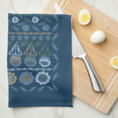 フラワーガーデンティータオル、暗い&ライトブルー、ブラウン キッチンタオル (四つ折り)