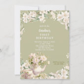 フラワーガーデンティーパーティーエイジ誕生日 招待状 (正面)