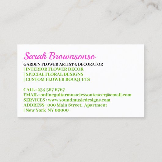 フラワーガーデンデコールフローリスト 名刺 (裏面)