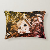 フラワーガーデンバードハウスブラックアンドホワイトヴィンテージ アクセントクッション (正面)