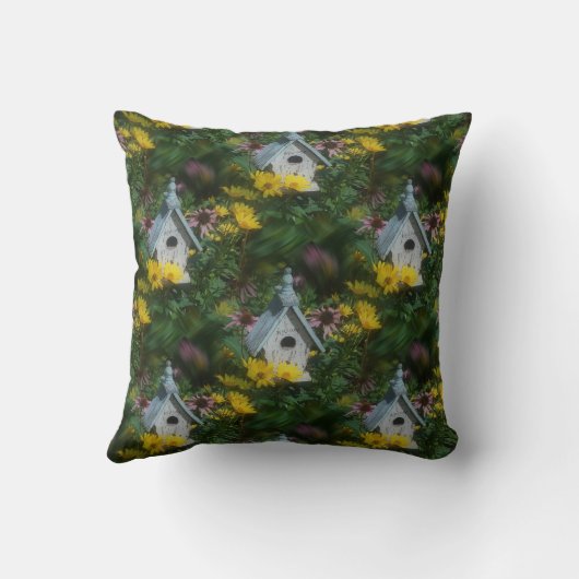 フラワーガーデンバードハウス自然アートパターン クッション (裏面)