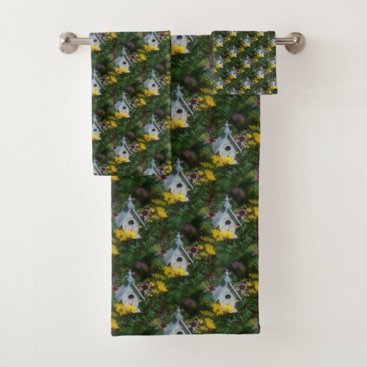 フラワーガーデンバードハウス自然アートパターン バスタオルセット (インサイチュ)