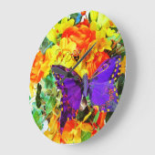 フラワーガーデンパープルバタフライウォールクロック ラージ壁時計 (傾斜)