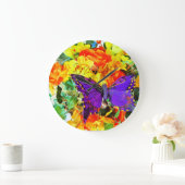 フラワーガーデンパープルバタフライウォールクロック ラージ壁時計 (ホーム)