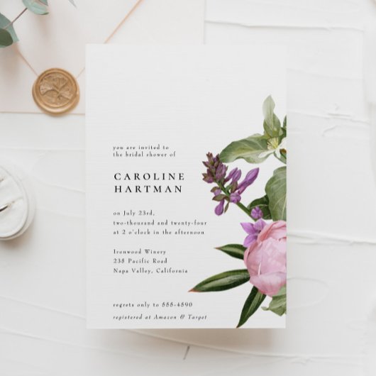 フラワーガーデンピンクグリーンブライダルシャワー 招待状