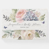 フラワーガーデンピンクローズブルーアジサイ赤ちゃんシャワー ゲストブック (正面)