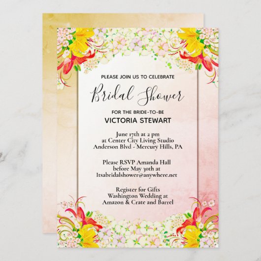 フラワーガーデンブライダルシャワー招待 招待状 (正面/裏面)