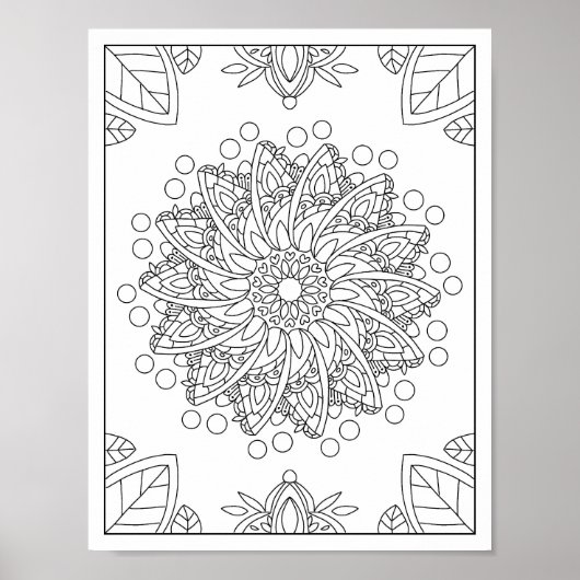フラワーガーデンマンダラカラーリングポスター ポスター (正面)