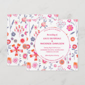 フラワーガーデンモダンボホピンク結婚式招待状 招待状 (正面/裏面)