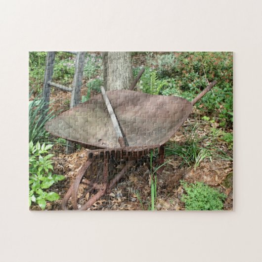 フラワーガーデンラスティヴィンテージホイールバローオールドレーキ ジグソーパズル (横)