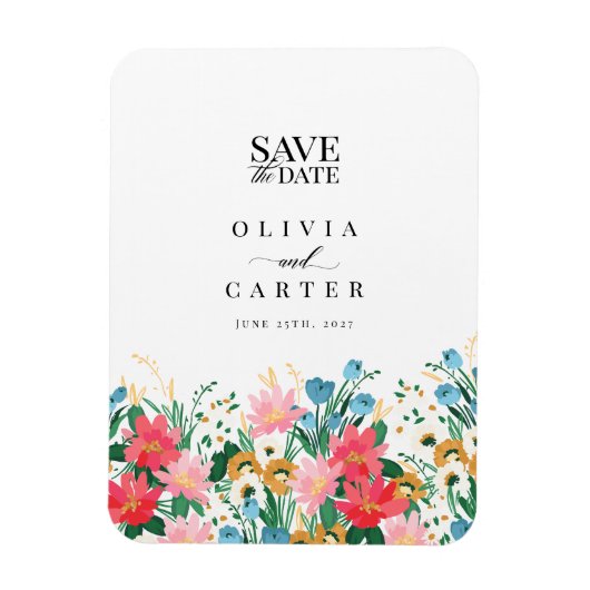 フラワーガーデンワイルドフラワーウェディング日付を保存 マグネット (縦)