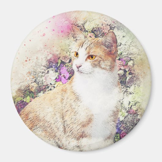 フラワーガーデン子猫 |抽象芸術 |水彩 マグネット (正面)