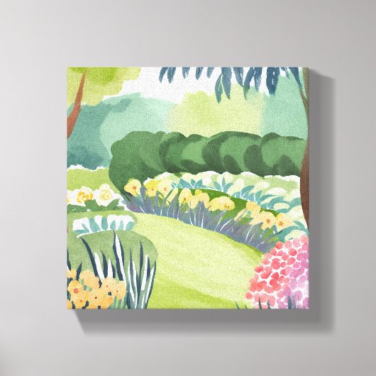 フラワーガーデン散歩 | 花の自然の水彩画 キャンバスプリント (正面)