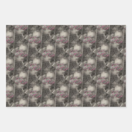 フラワーガーデン木製椅子自然模様 ラッピングペーパーシート (正面3)