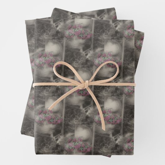 フラワーガーデン木製椅子自然模様 ラッピングペーパーシート (インサイチュ)