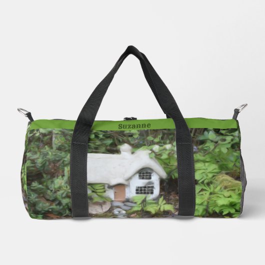 フラワーガーデン絵を描コテージパーソナライズされた ダッフルバッグ (正面)