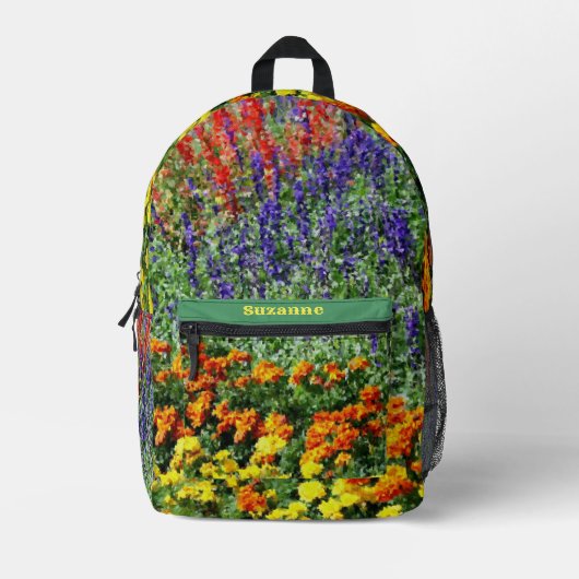 フラワーガーデン絵画ズパーソナライズされた プリントバックパック (正面)