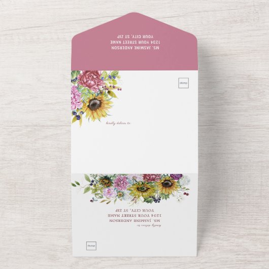 フラワーガーデン花模様ひまわり結婚牡丹 オールインワン招待状 (外側)