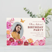 フラワーガーデン開花春写真誕生日 招待状 (スタンド正面)