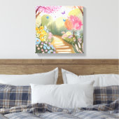 フラワーガーデン | お洒落水絵を描色 キャンバスプリント (インサイチュ (寝室))