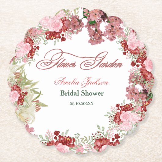 フラワーガーデン ブライダルシャワー 招待状 ペーパーコースター (正面)