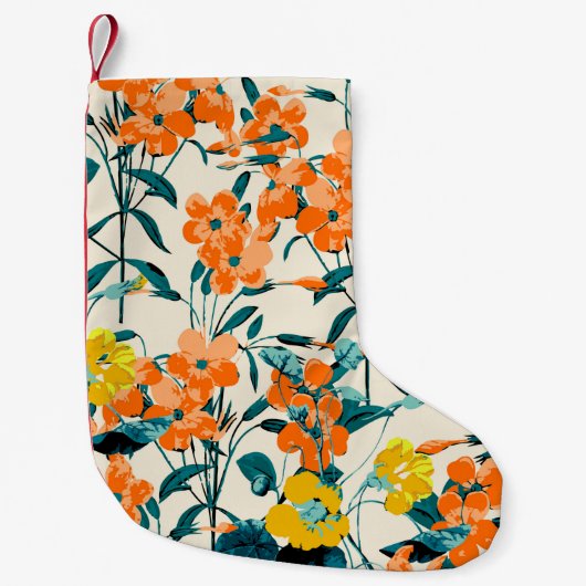 フラワーガーデン。小さくてかわいい花模様と枝 スモールクリスマスストッキング (正面)