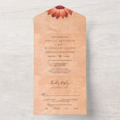 フラワーガーベラオン抽象芸術結婚ピーチ オールインワン招待状 (内側)