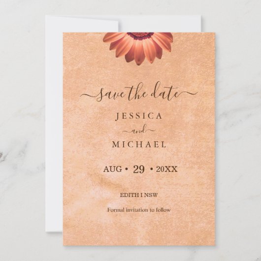 フラワーガーベラオン抽象芸術結婚ピーチ セーブザデート (正面)