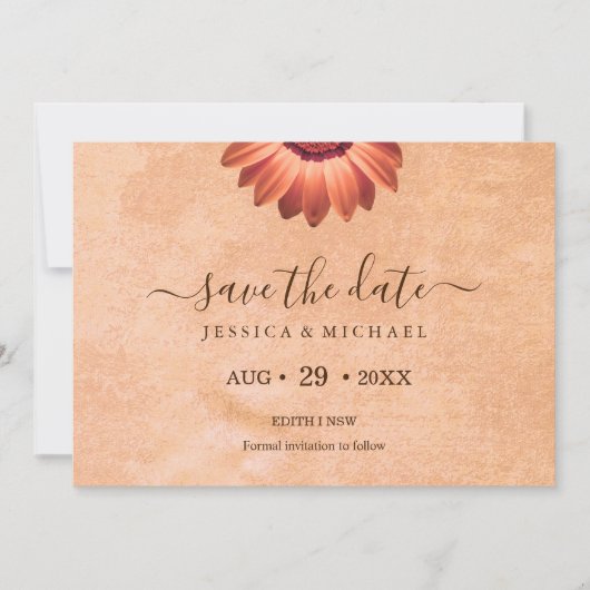 フラワーガーベラオン抽象芸術結婚ピーチ セーブザデート (正面)