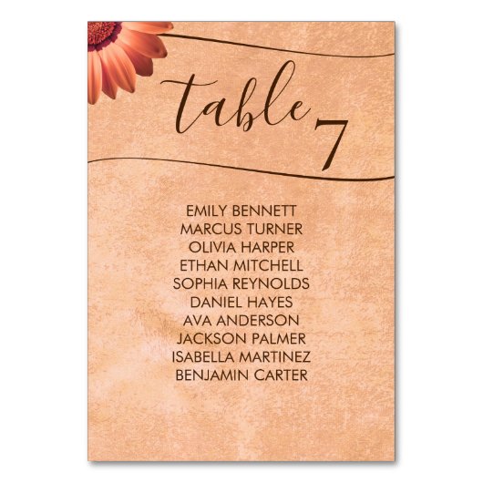 フラワーガーベラオン抽象芸術結婚ピーチ テーブルナンバー (正面)