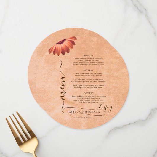 フラワーガーベラオン抽象芸術結婚ピーチ メニュー (正面/裏面インサイチュ)