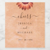 フラワーガーベラオン抽象芸術結婚ピーチ ワインラベル (シングルラベル)