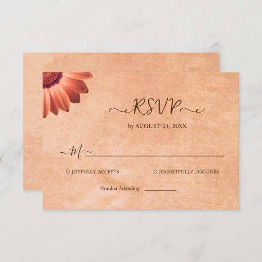 フラワーガーベラオン抽象芸術結婚ピーチ 出欠カード (正面/裏面)