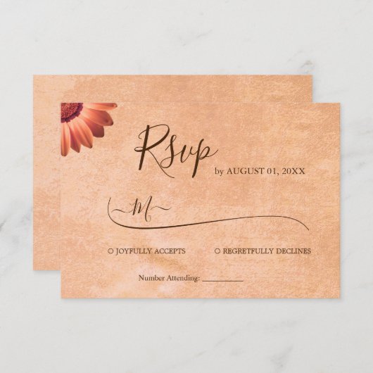 フラワーガーベラオン抽象芸術結婚ピーチ 出欠カード (正面/裏面)