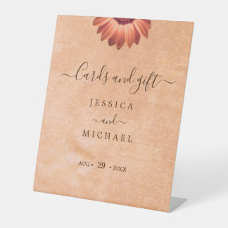 フラワーガーベラオン抽象芸術結婚ピーチ 台座サイン