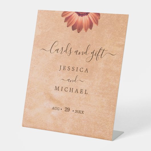 フラワーガーベラオン抽象芸術結婚ピーチ 台座サイン (正面)