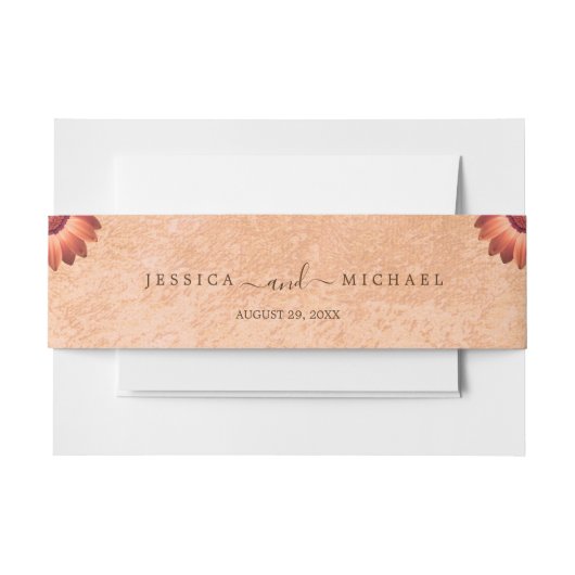 フラワーガーベラオン抽象芸術結婚ピーチ 招待状ベリーバンド (正面例)