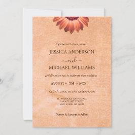 フラワーガーベラオン抽象芸術結婚ピーチ 招待状