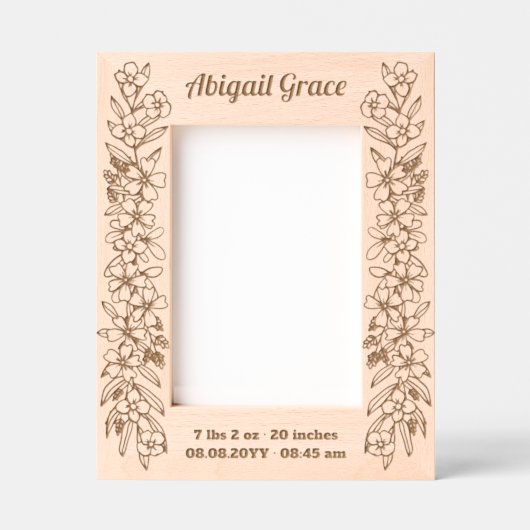 フラワーガーランズベビーガールネーム統計子供部屋Decor レーザー彫刻フレーム (正面)
