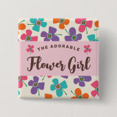 フラワーガールおもしろいポップ・アートのデイジー結婚かわいい名前タグ 缶バッジ (正面)