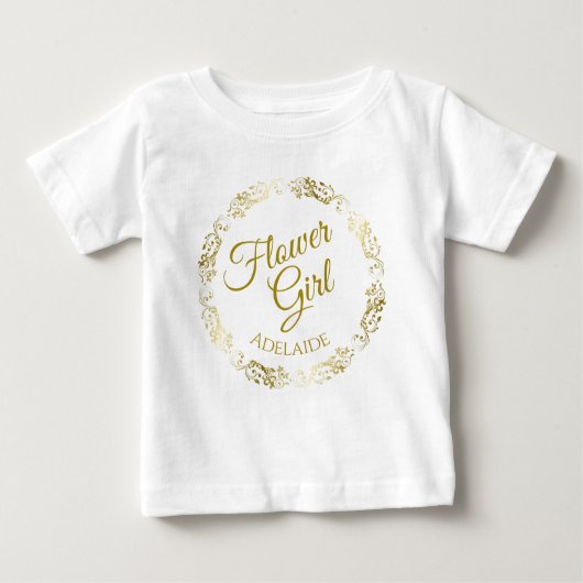 フラワーガールかわいらし金ゴールドフィリ結婚グリーの幼児 ベビーTシャツ (正面)