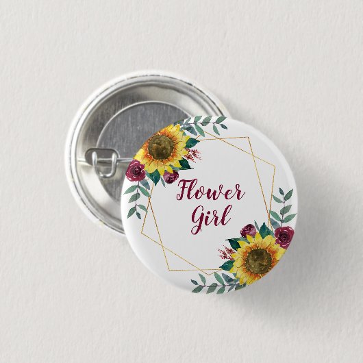 フラワーガールひまわり幾何学模様 缶バッジ (正面&裏面)
