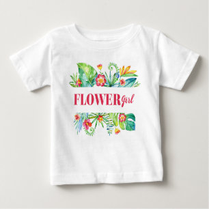 フラワーガールウォーターカラートロピカルデスティネーションWeddin ベビーTシャツ