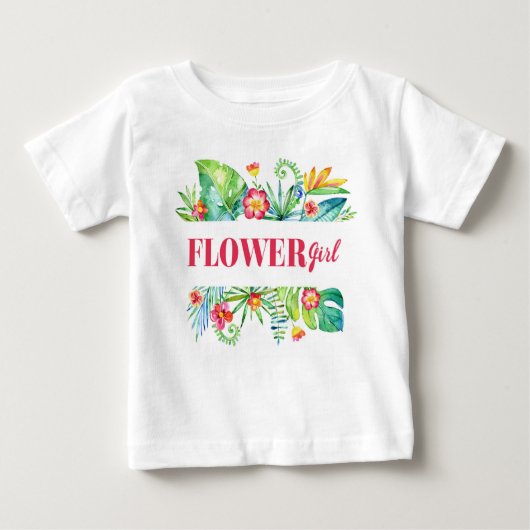 フラワーガールウォーターカラートロピカルデスティネーションWeddin ベビーTシャツ (正面)
