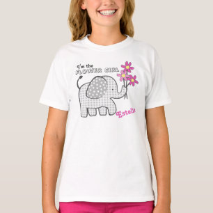 フラワーガールギンガムエレファントピンクの花 Tシャツ