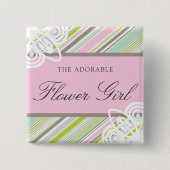 フラワーガールスウィートガーデンストライプズ結婚の名前タグ 缶バッジ (正面)